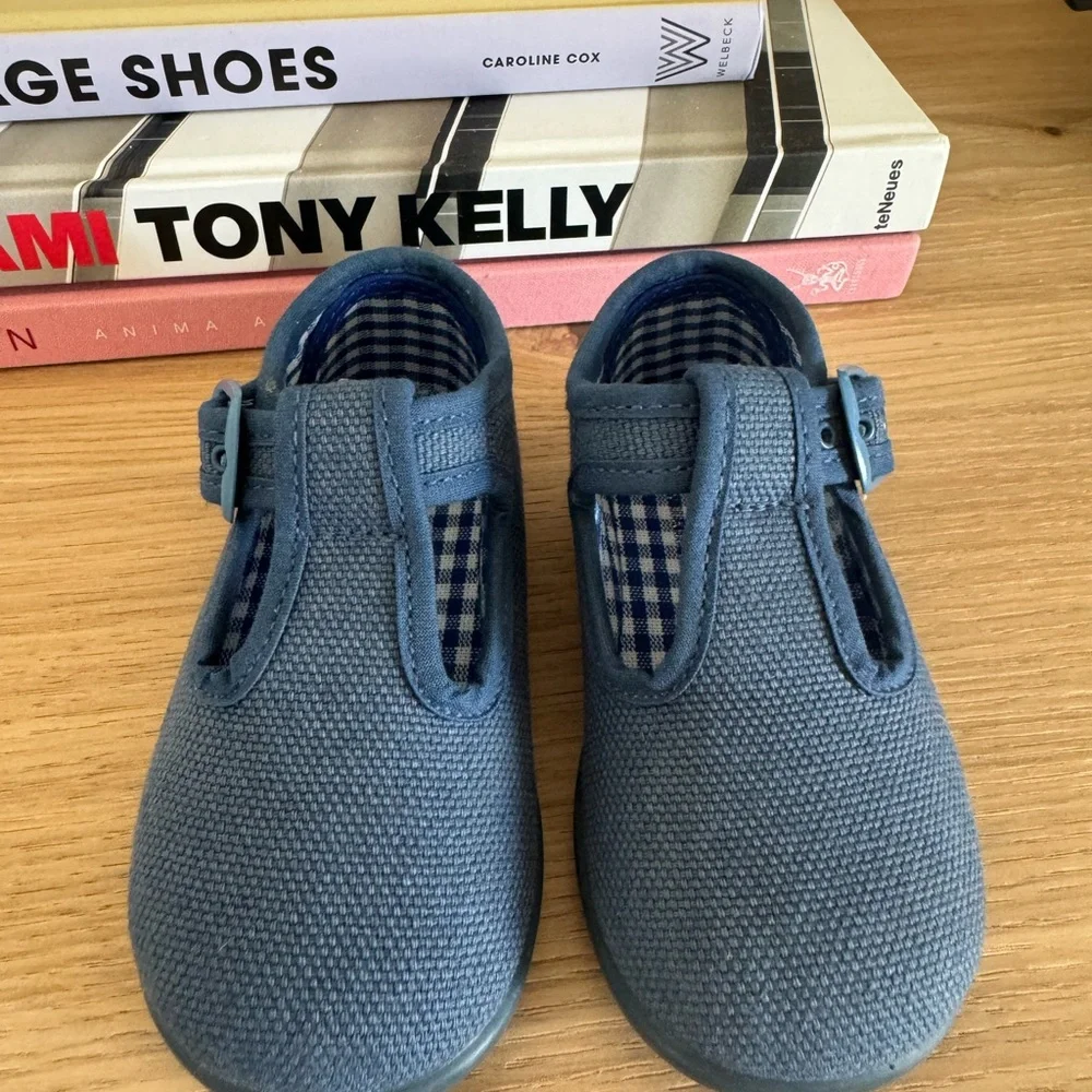 Kids Navy T-Strap Canvas Shoes
